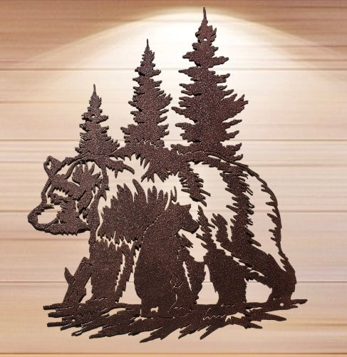 Bear with Bear and Trees Scene Metal Wall Art