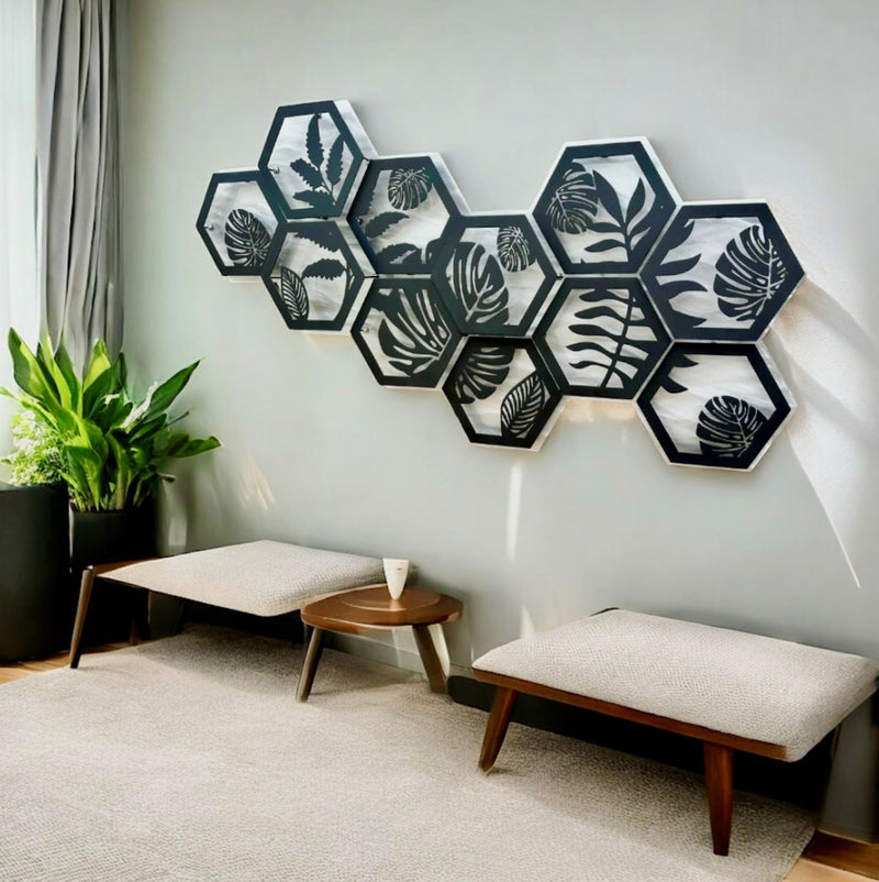 Monstera Hexagon Panel Metal Wall Art Multi Color Art Show Exclusve