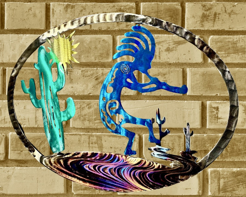 Kokopelli Oval Layered Metal Art Multi Color Art Show Exclusive