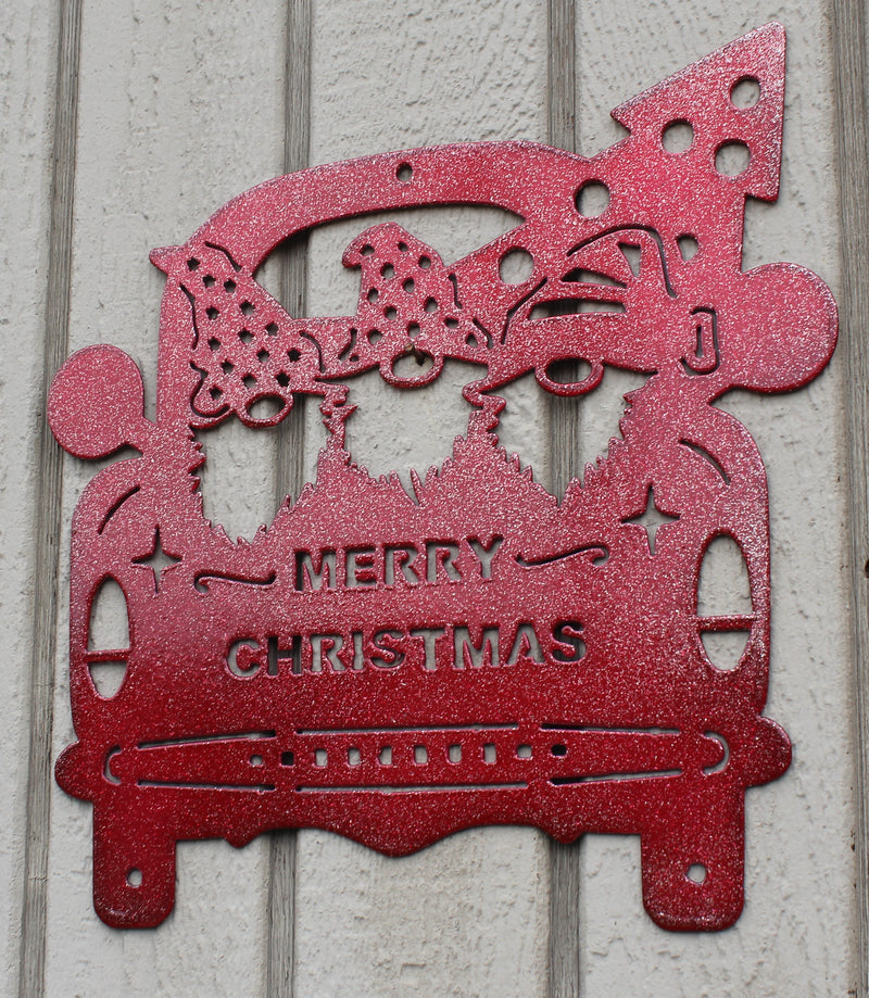 Christmas Truck with Gnomes Metal Art Home Decor