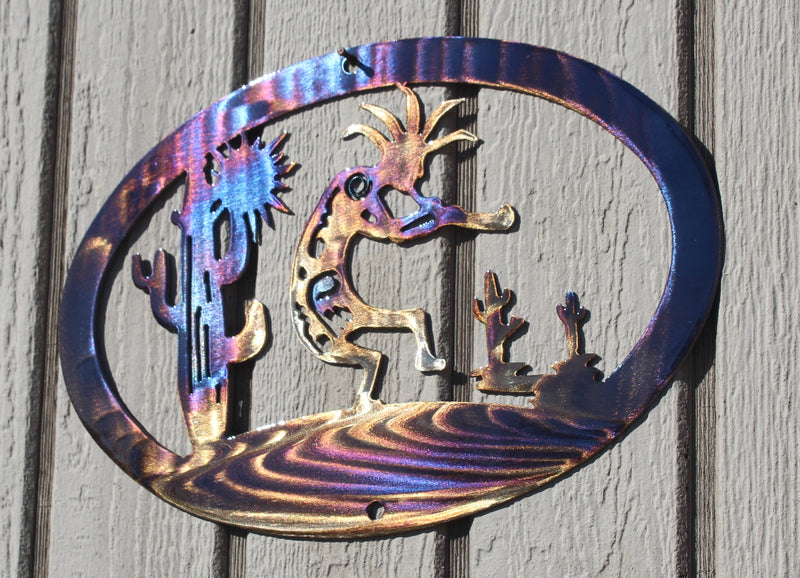 Kokopelli Oval Metal Wall Art Heat Treated