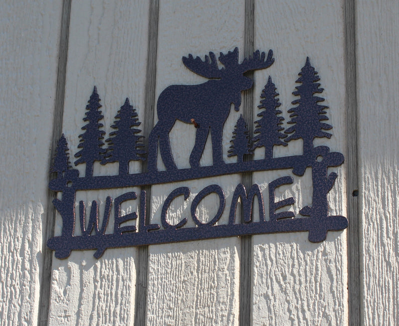 Moose Welcome Sign Metal Wall Art