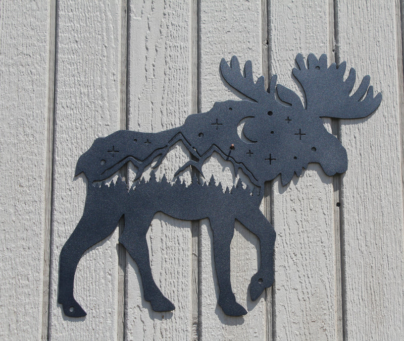 Moose with Stars Metal Wall Art