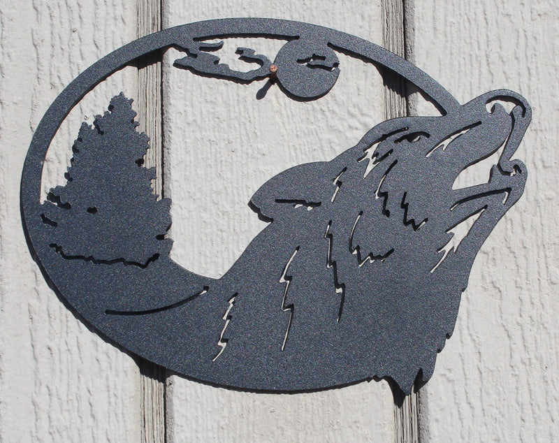 Wolf Oval Scene Metal Wall Art