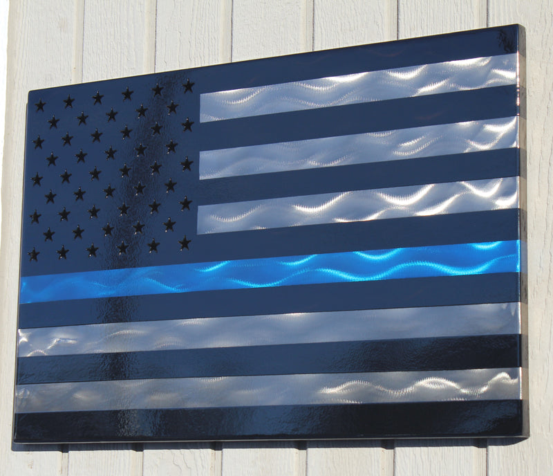 American Flag Thin Blue Line Metal Wall Art Single Panel