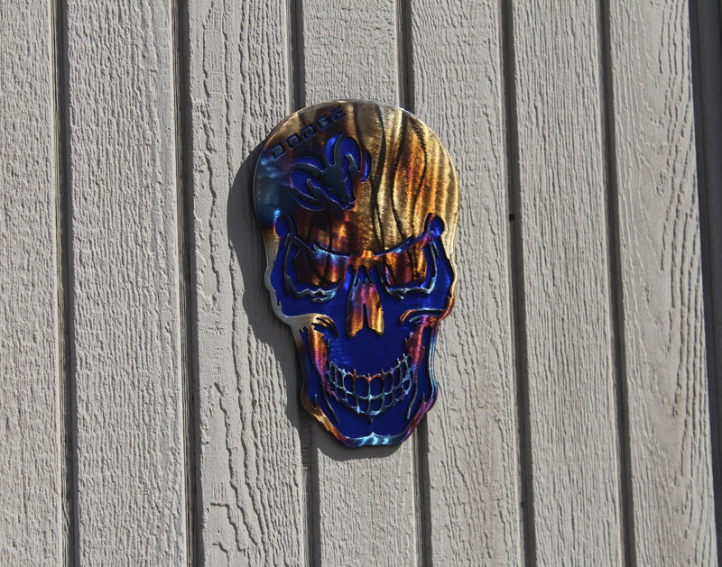 Skull with Dodge Logo Metal Wall Art