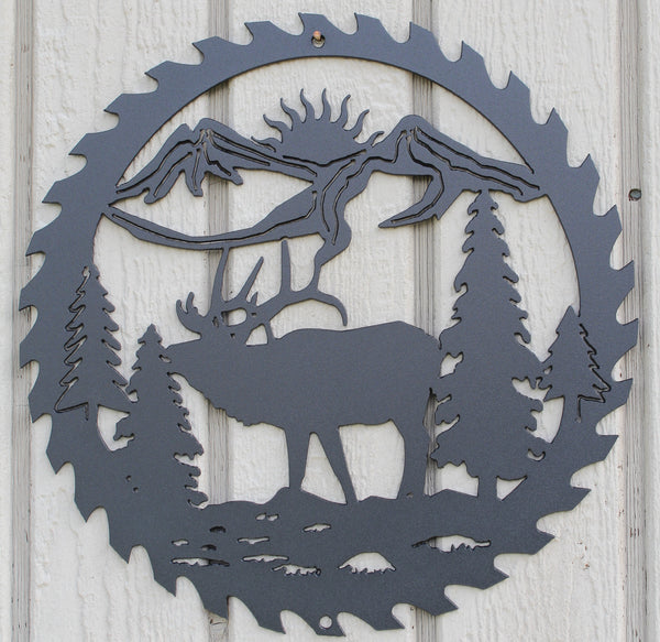 Elk and Mountains Sawblade Flat Black