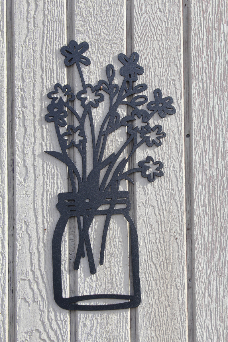 Flowers in Mason Jar Metal Wall Art