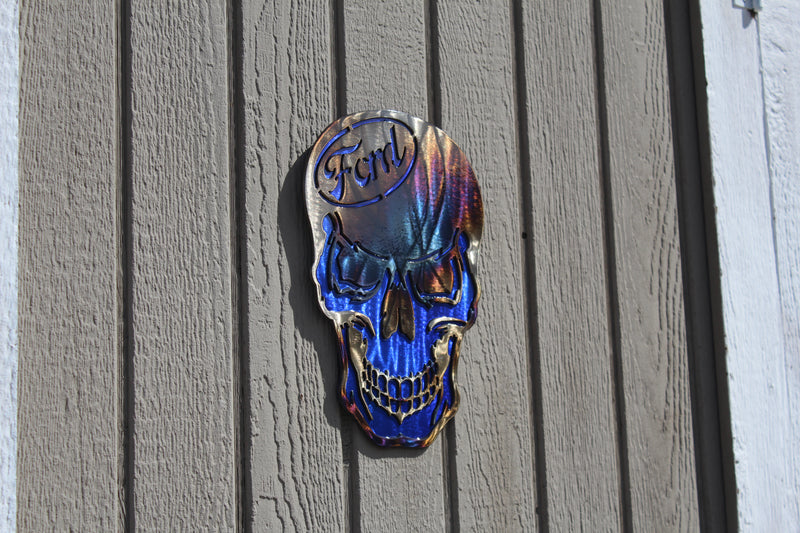 Skull with Ford Logo Metal Wall Art