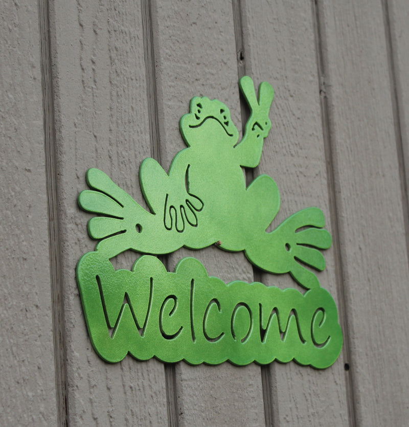 Frog Welcome Sign Metal Wall Art