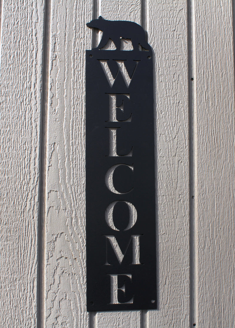 Bear Vertical Welcome Sign Metal Wall Art