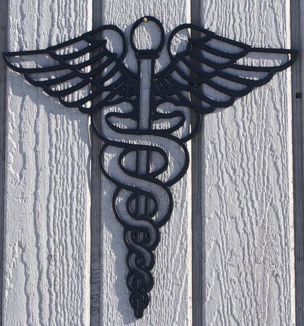 Caduceus Medical Nurse Symbol Metal Wall Art Flat Black