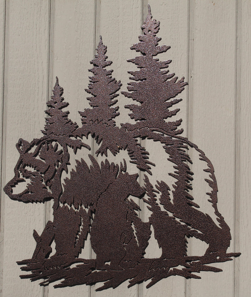 Bear with Bear and Trees Scene Metal Wall Art