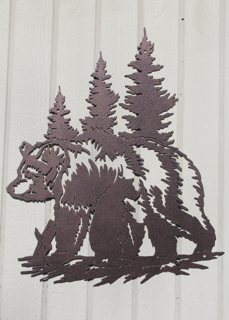 Bear with Bear and Trees Scene Metal Wall Art