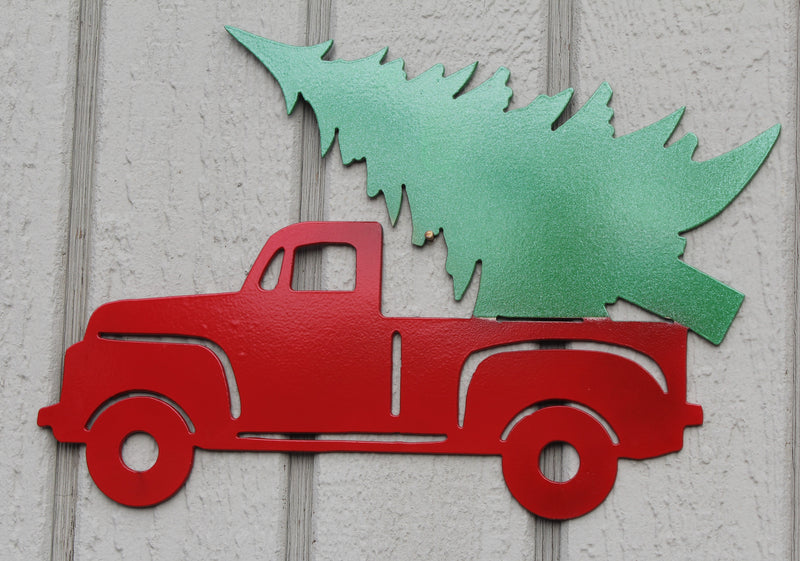 Christmas Tree Truck Metal Wall Art