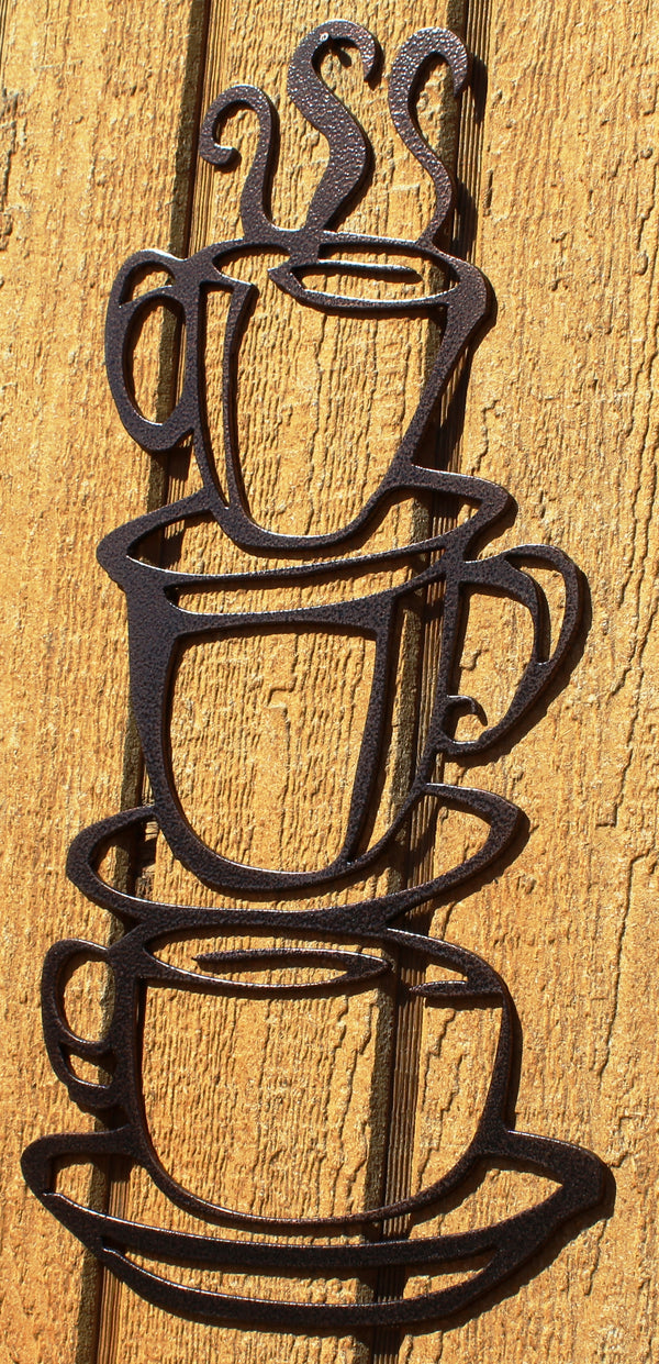 Coffee Cups Stack Metal Wall Art