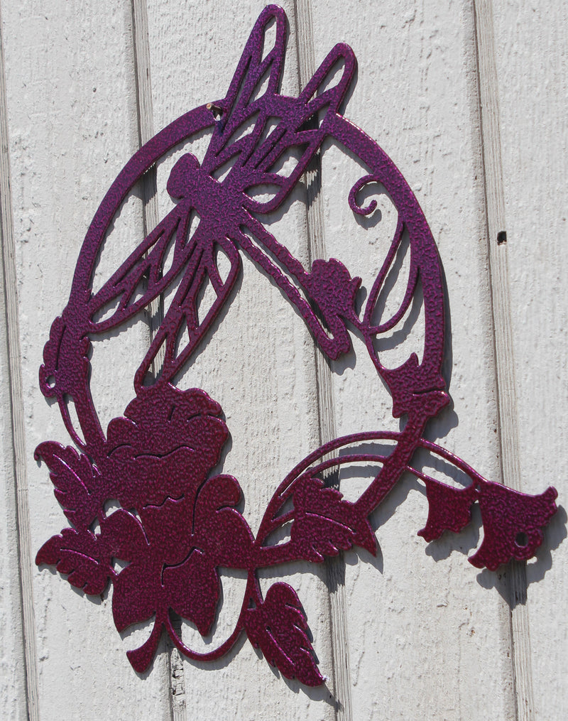 Dragonfly and Flowers Metal Wall Art