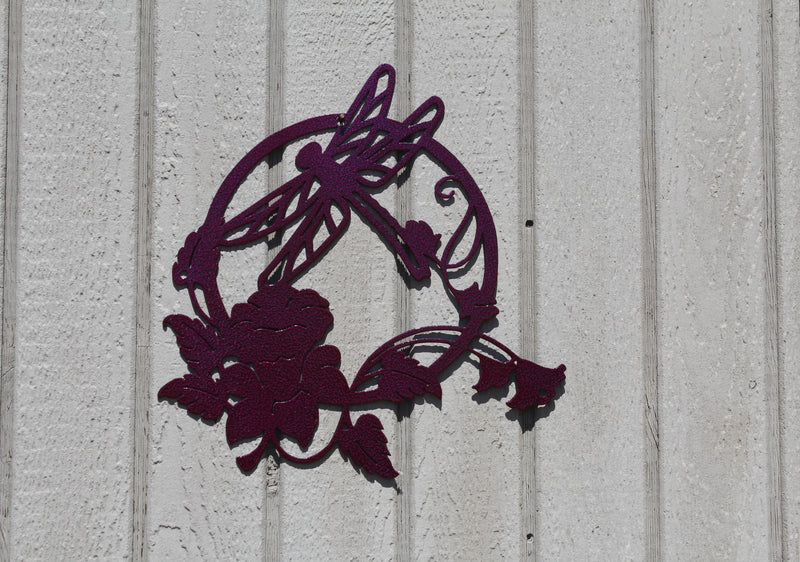 Dragonfly and Flowers Metal Wall Art